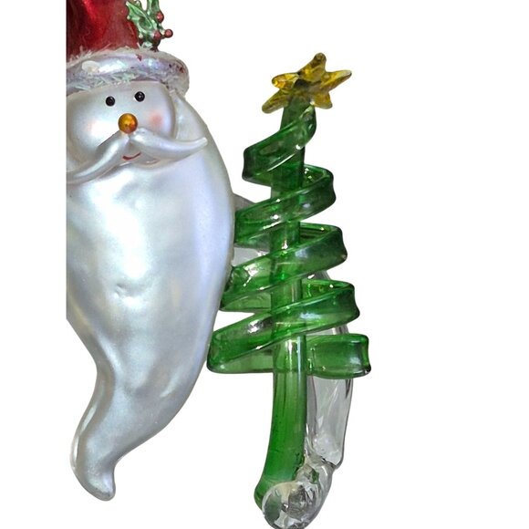 Blown Glass Santa Figurine With Christmas Tree & Bird Decoration - Picture 2 of 8
